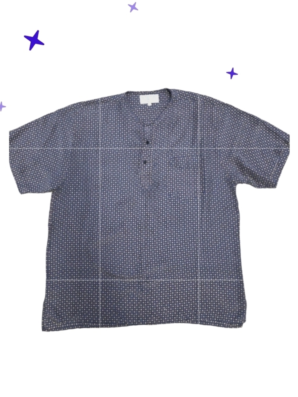 Vintage Whitby 100% Washed Silk Shirt Men's Henley Navy Blue Geometric Yellow